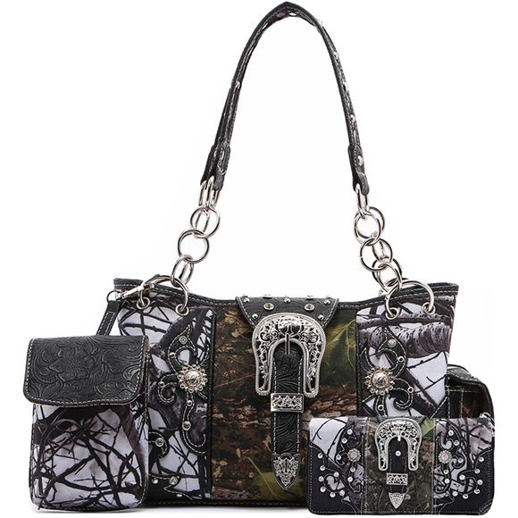 Western Style Camouflage Purse Concho Buckle Tooled Leather Country Stud :) - Picture 1 of 7